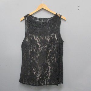 Ann Taylor Blouse Size 8 Black Chiffon with Lining Sleeveless Blouse Top